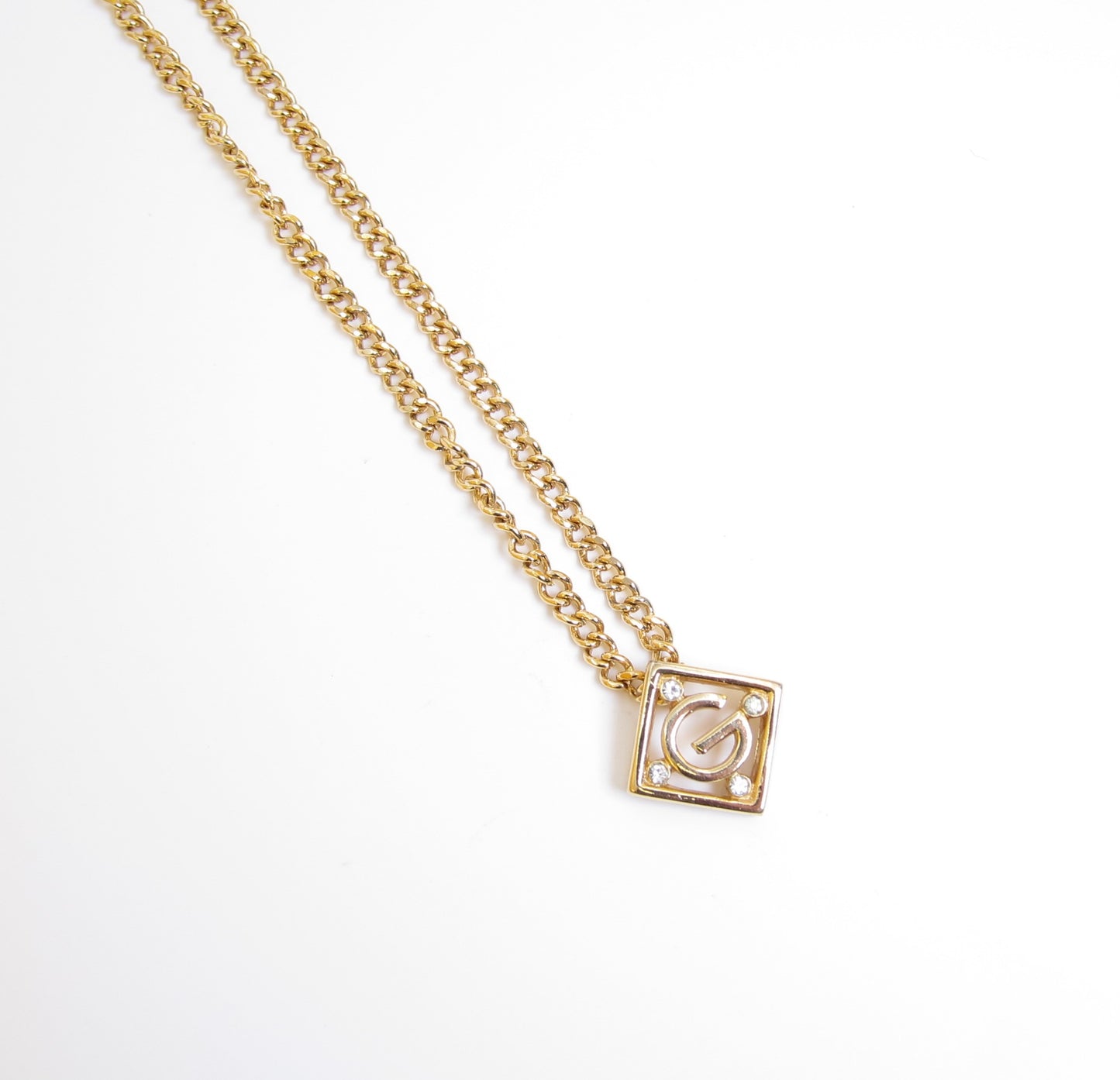 Givenchy Vintage G Logo in Rhombus and Rhinestone Golden Necklace