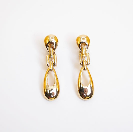 Givenchy Vintage Teardrop Dangle Golden Clip-on Earrings