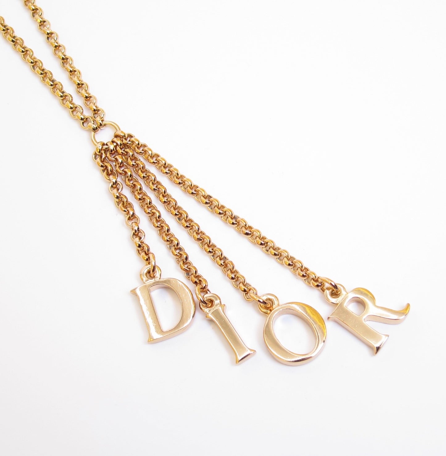 Christian Dior Vintage Dior Letter Charm Tassel Golden Long Necklace