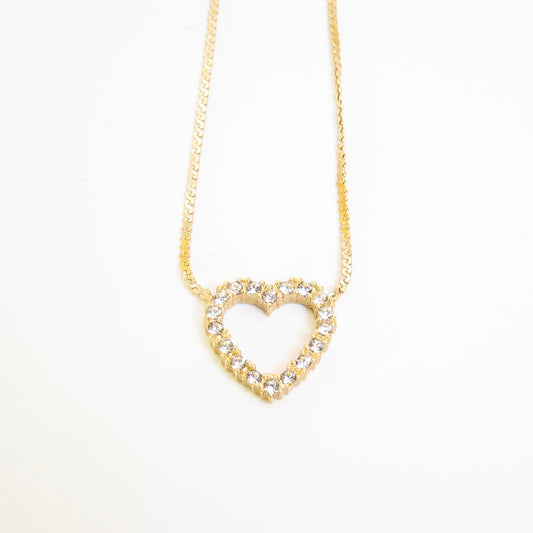 Christian Dior Vintage Heart Motif with Rhinestone Golden Necklace