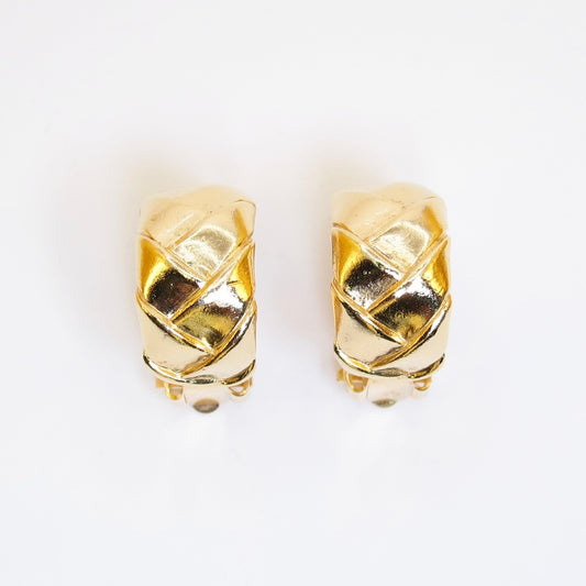 Yves Saint Laurent Vintage Quilted Golden Hoop Clip-on Earrings