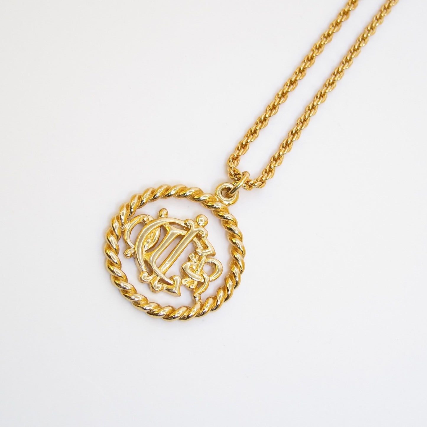 Christian Dior Vintage Dior Logo in Twist Circle Golden Necklace