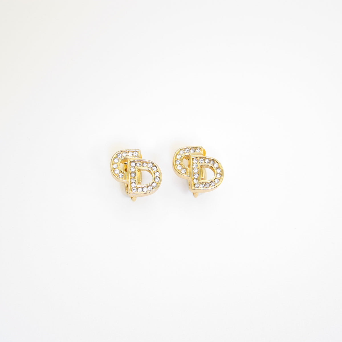 Christian Dior Vintage Crystal CD Logo Clip-On Earrings