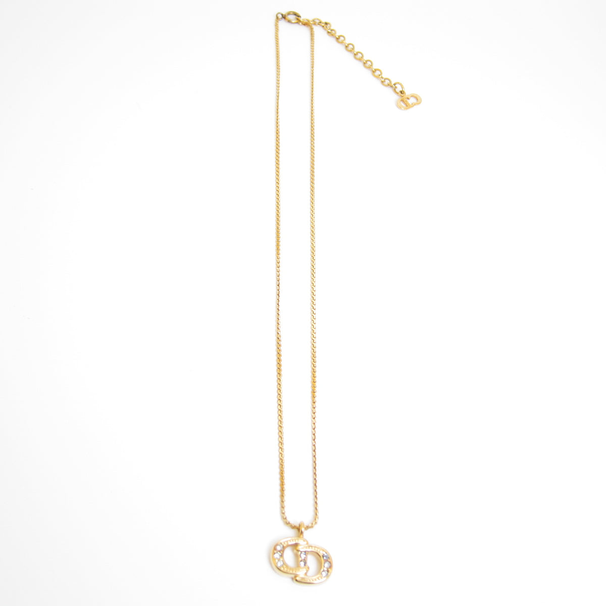 Christian Dior Vintage CD Logo with Rhinestone Gold-Tone Necklace