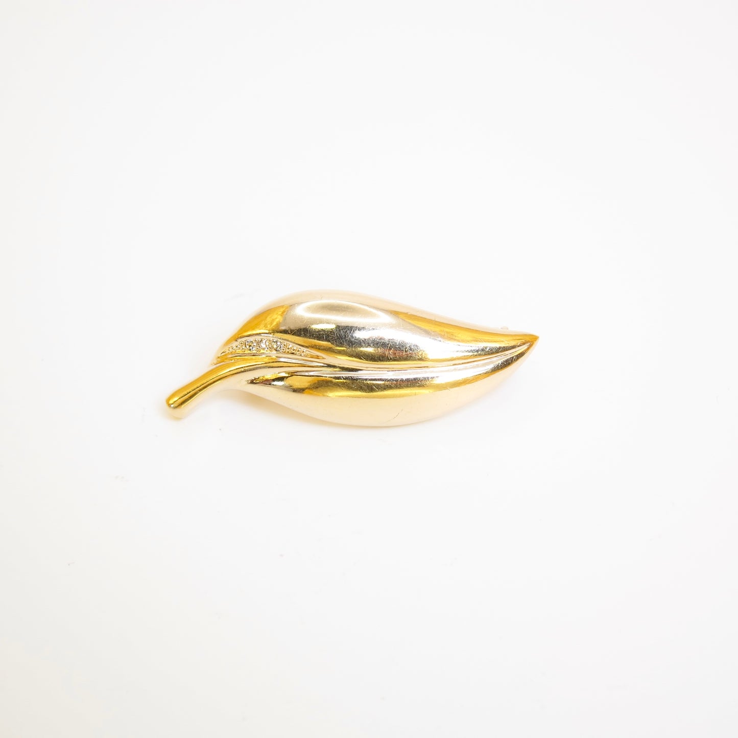 Christian Dior Vintage Leaf Motif with Rhinestone Golden Brooch