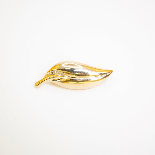 Christian Dior Vintage Leaf Motif with Rhinestone Golden Brooch
