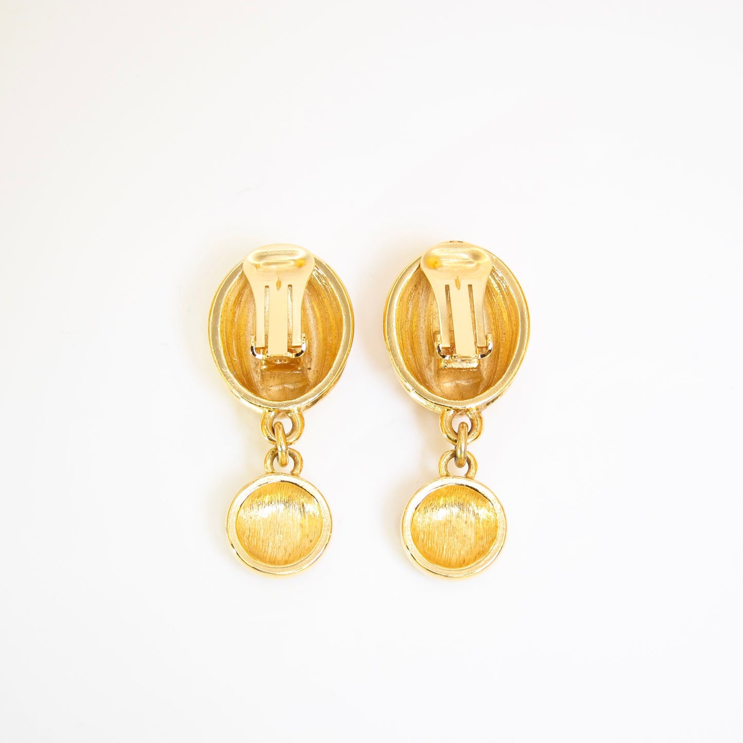 Lanvin Vintage Oval Shape and Rhinestone Golden Clip-on Earrings