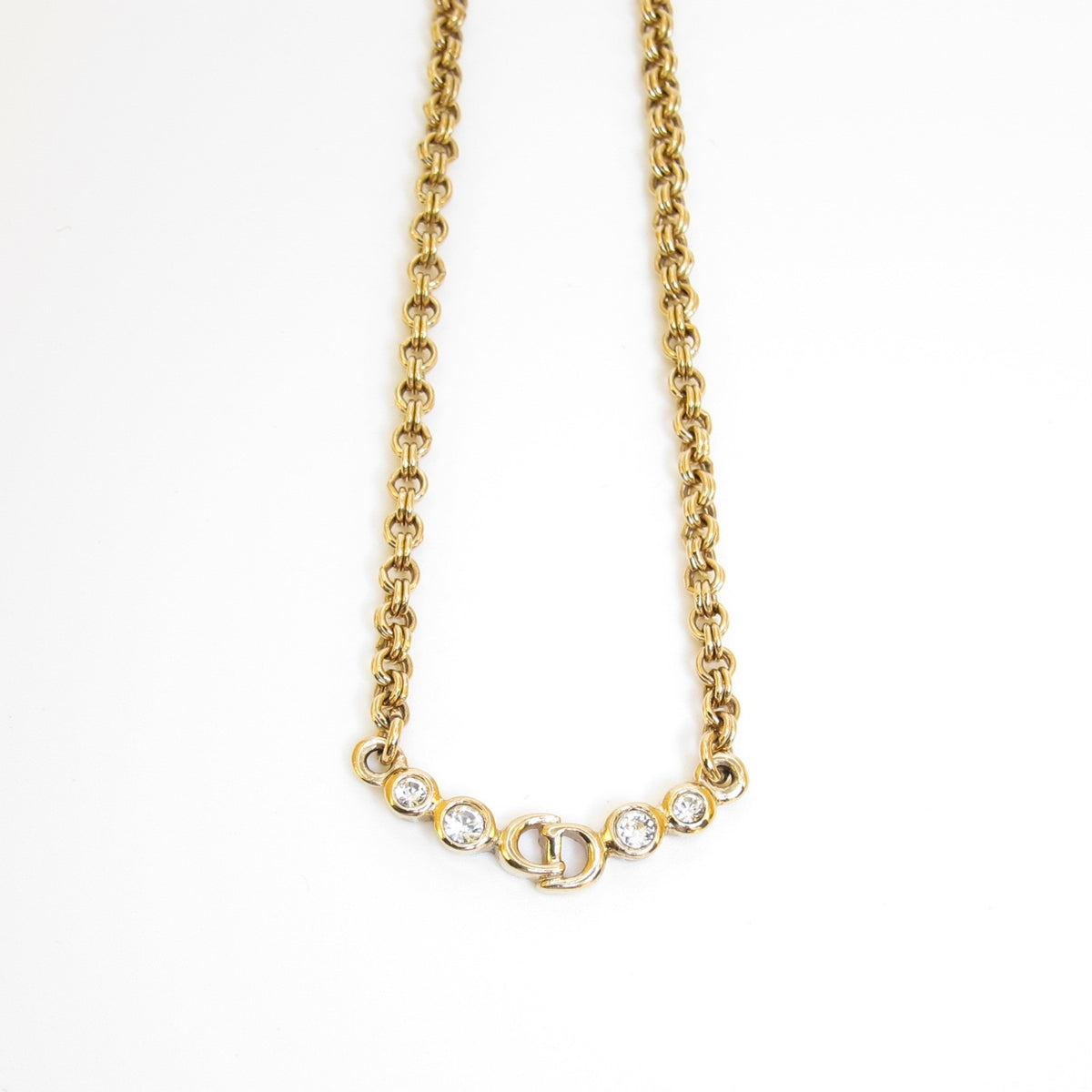 Christian Dior Vintage Rhinestone CD Station Gold-Tone Necklace