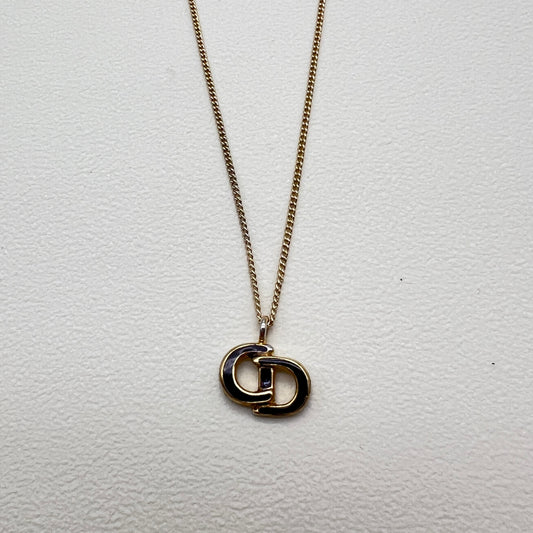 Christian Dior Vintage Black CD Logo Golden Necklace