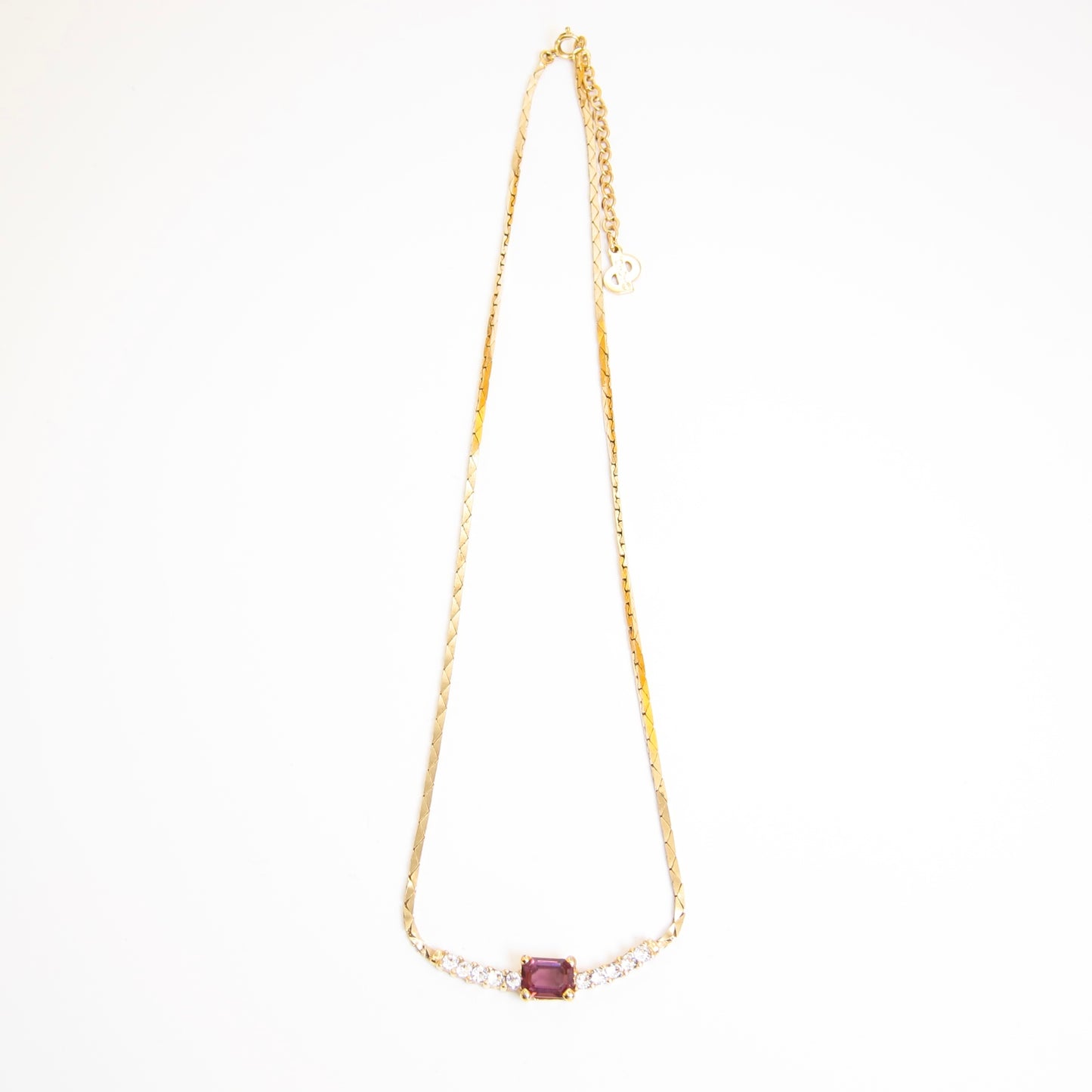 Christian Dior Vintage Purple Color Stone and Rhineatone Golden Necklace