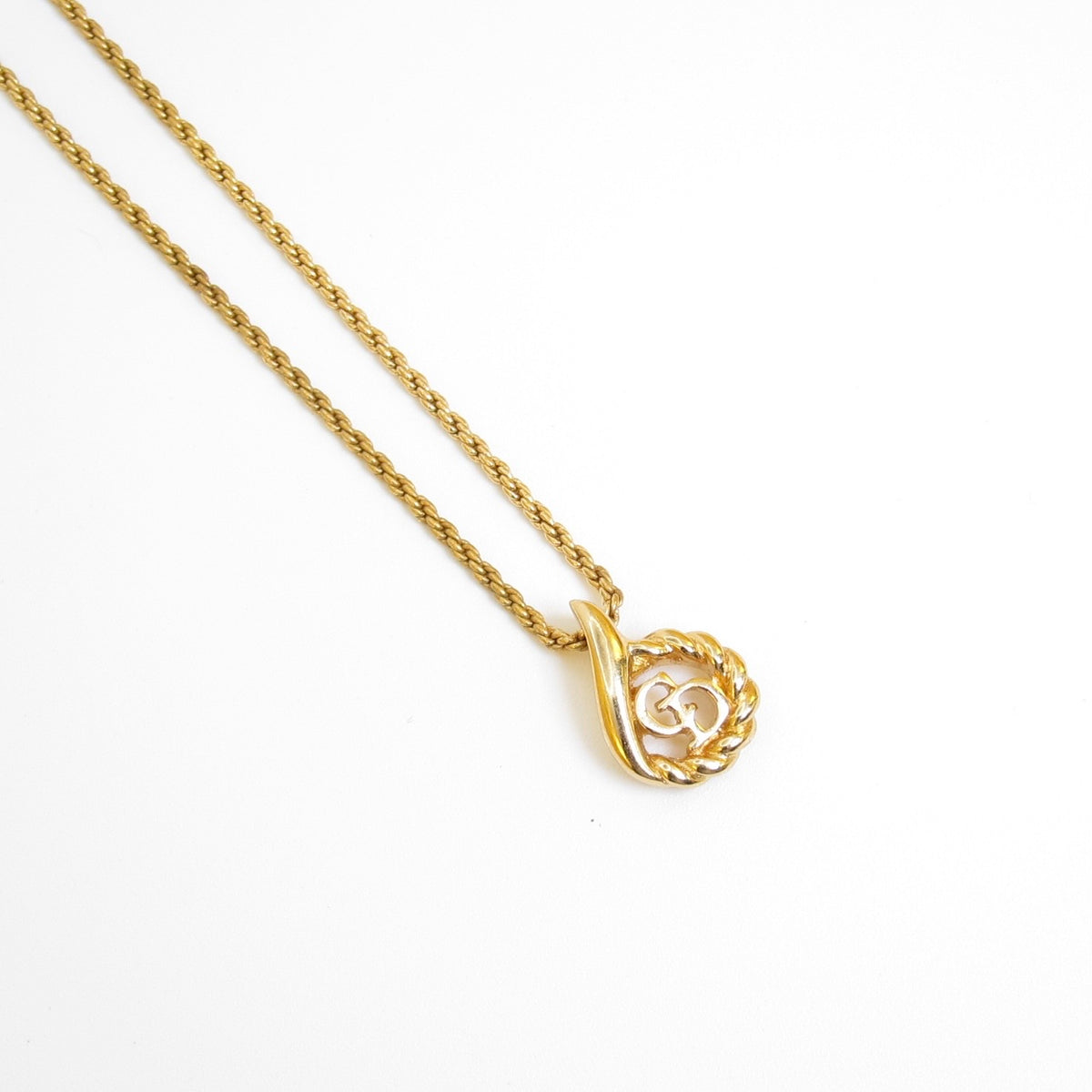 Christian Dior Vintage Teardrop CD Logo Gold-Tone Necklace