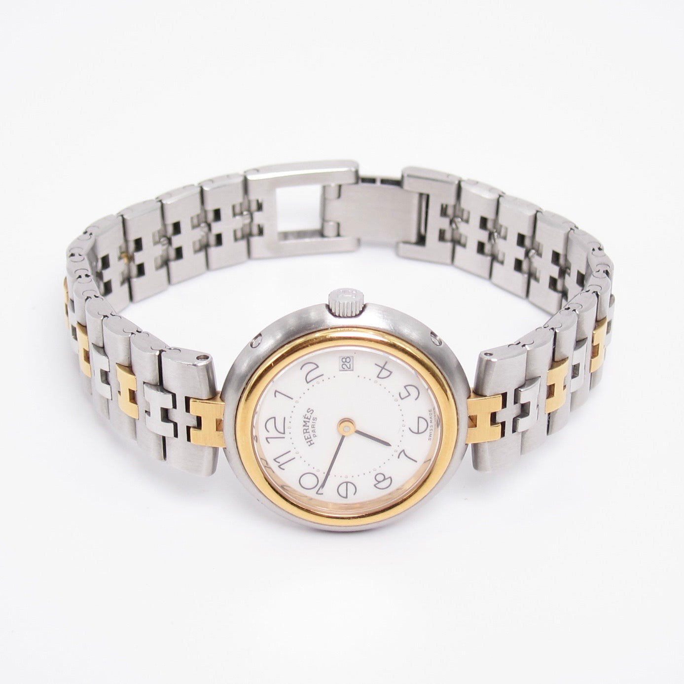 Hermes Vintage Profile White Face with Date and H Bracelet Two Tone Watch