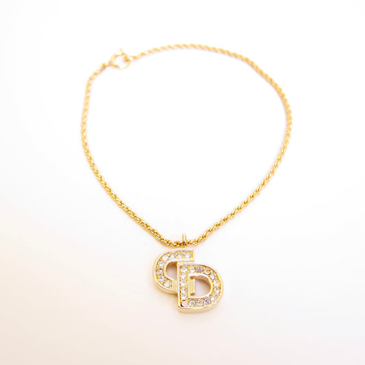Christian Dior Vintage CD Logo with Rhinestone Golden Bracelet