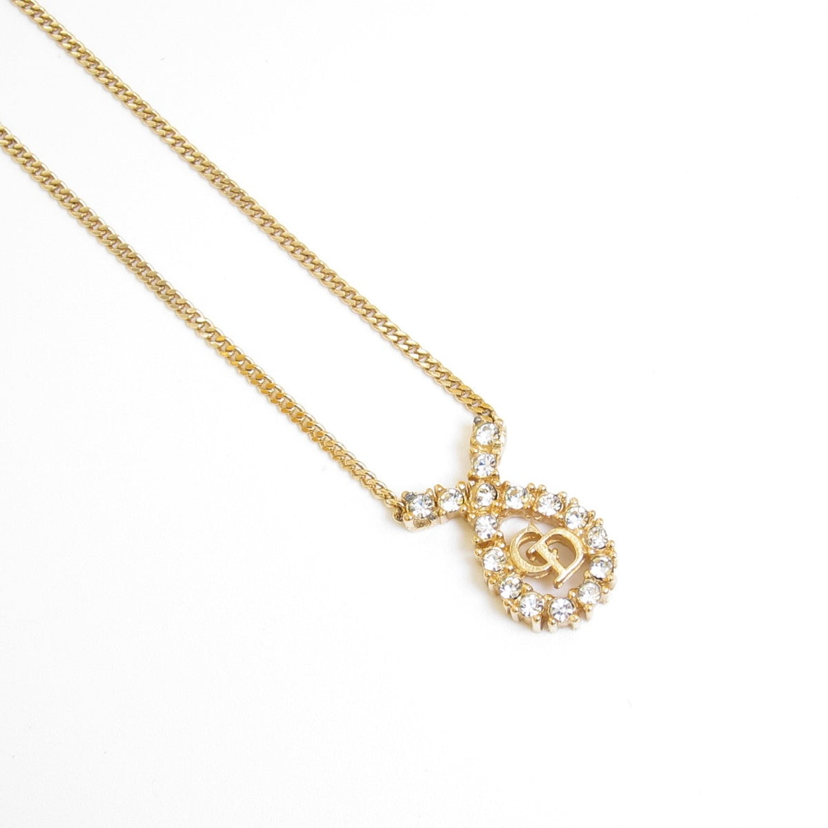 Christian Dior Vintage Rhinestone Halo CD Logo Gold-Tone Necklace
