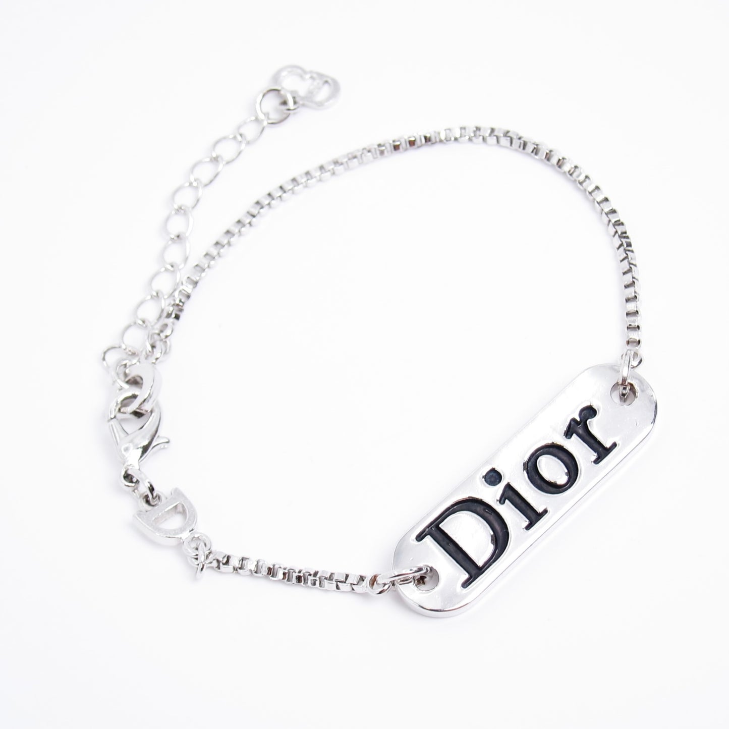 Christian Dior Vintage Dior Logo Plate Silver Bracelet
