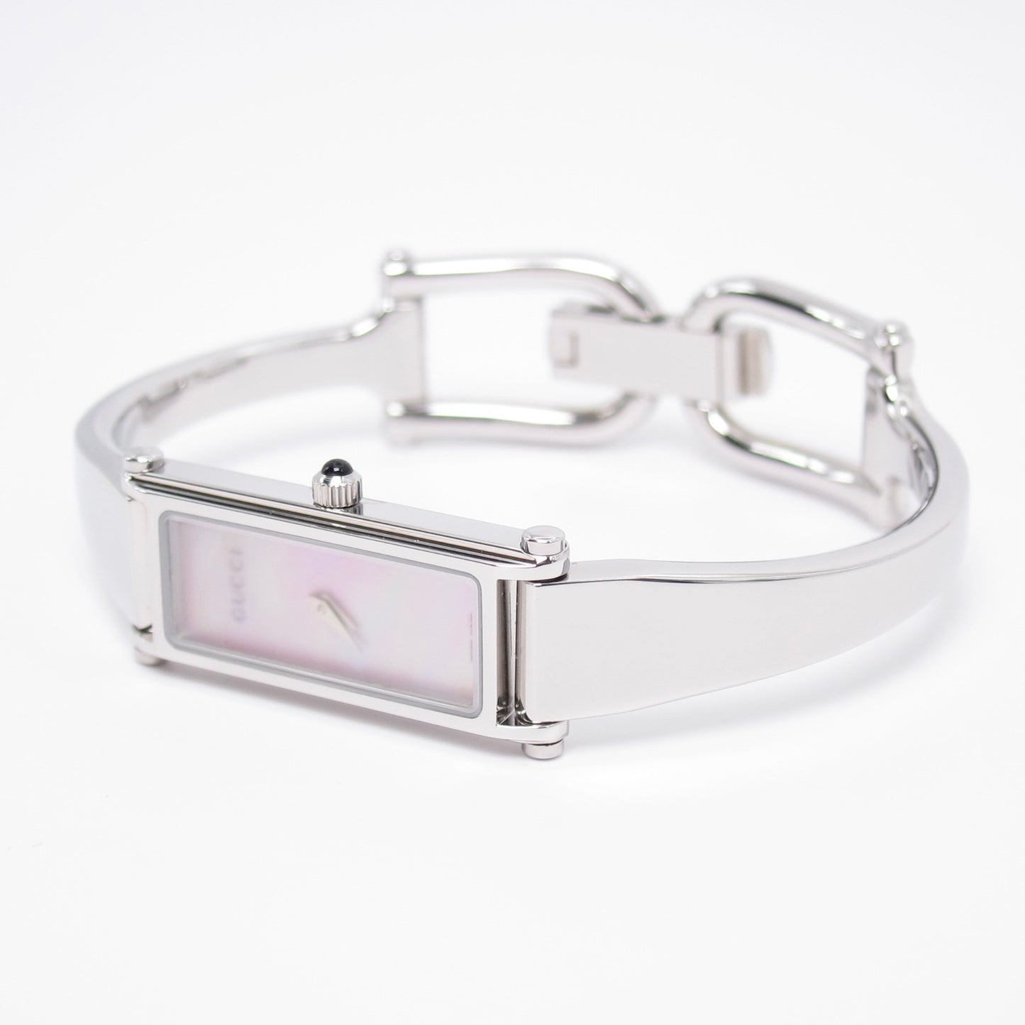 Gucci Vintage Rectangle Pink Shell Pearl Face Bangle Watch
