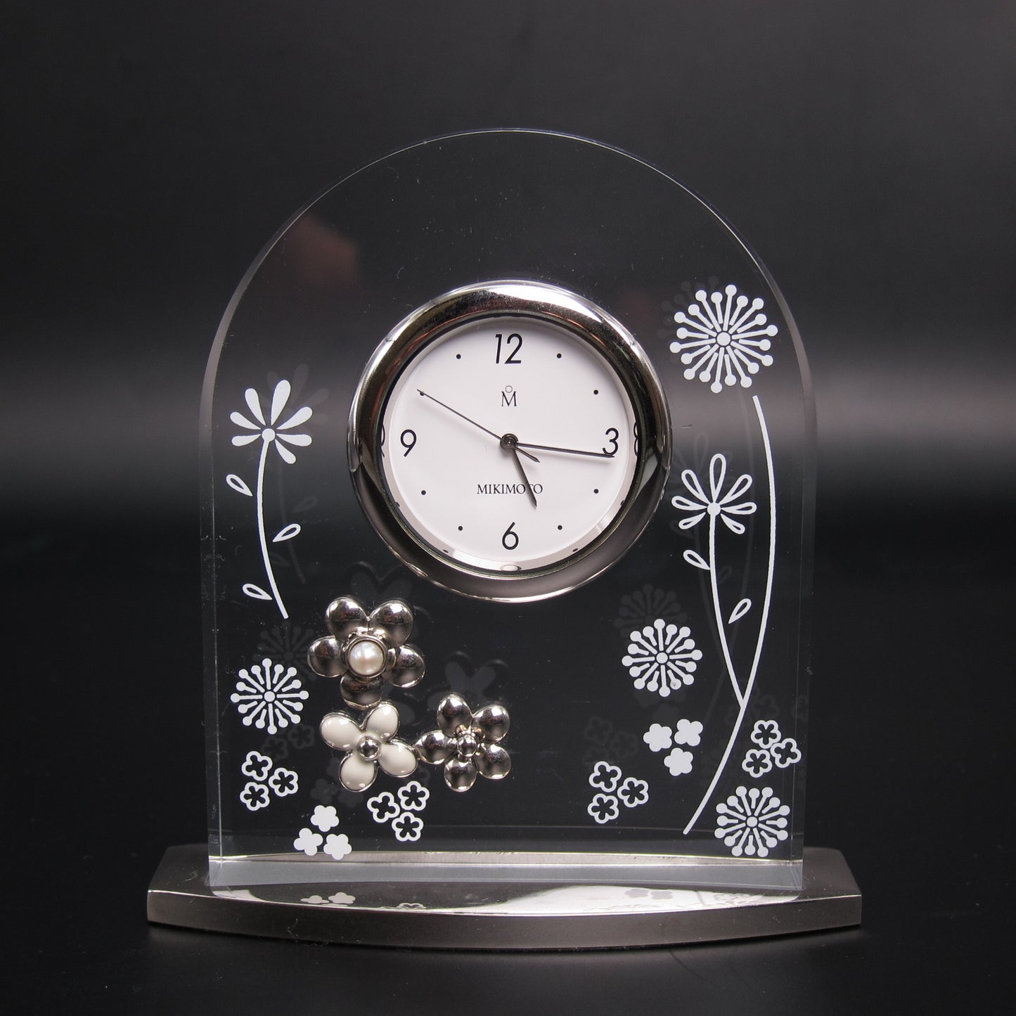 Mikimoto Vintage White Quartz Floral Table Clock With Box