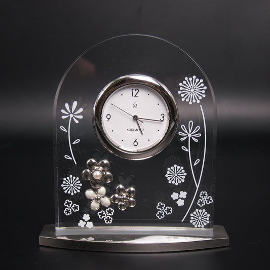 Mikimoto Vintage White Quartz Floral Table Clock With Box