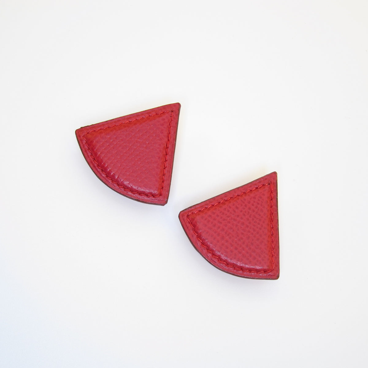 Hermès Vintage Red Leather Triangle Gold-Tone Clip-On Earrings