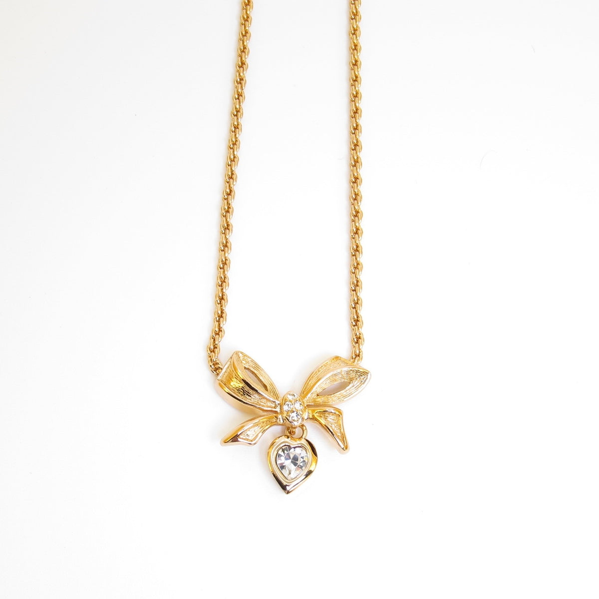 Christian Dior 中古蝴蝶結及閃石心形金色頸鏈