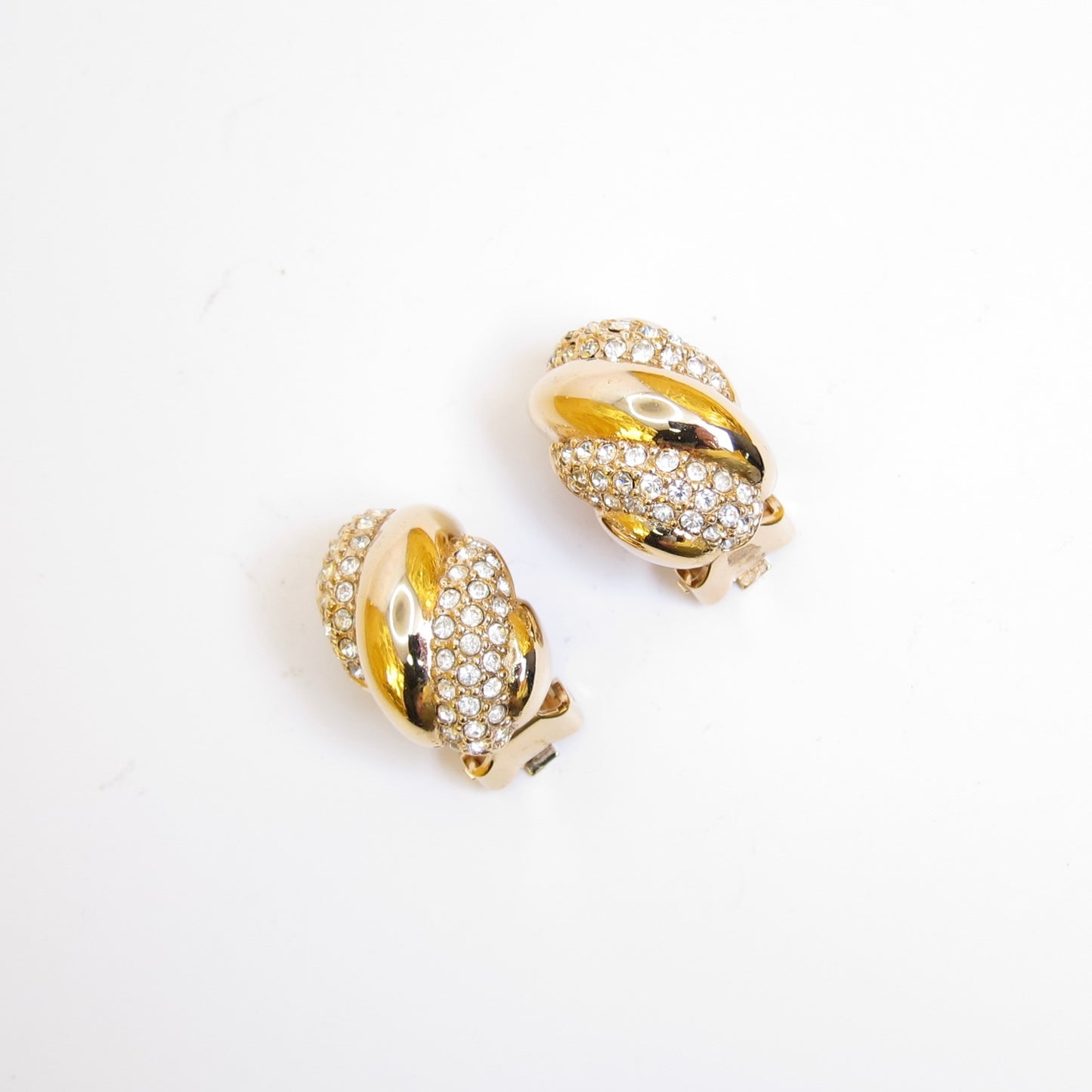 Christian Dior Vintage Stylish Rhinestone Golden Clip-on Earrings