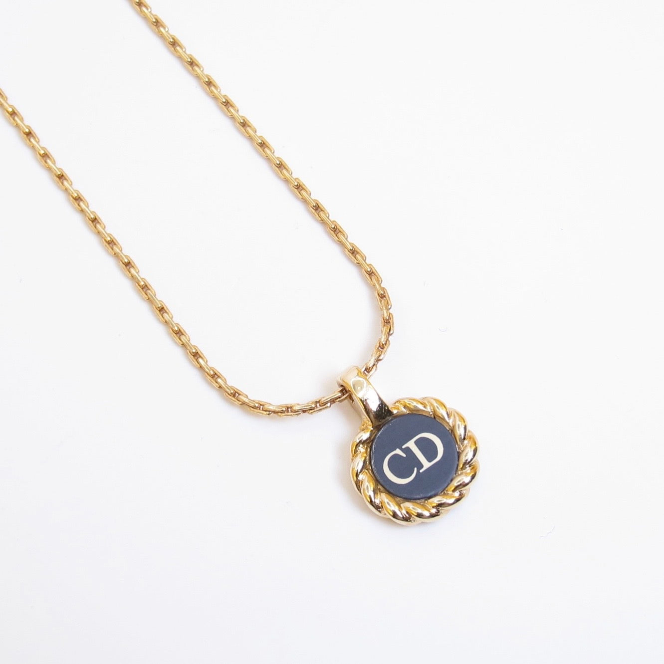 Christian Dior Vintage CD Logo on Round Shaped Black and Golden Necklace