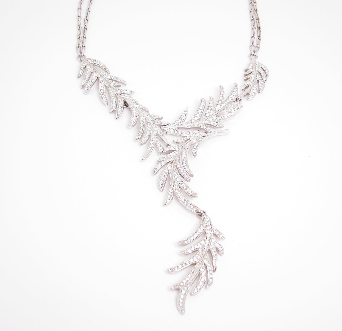 Givenchy Vintage Leaf Motif with Rhinestone Silver Necklace