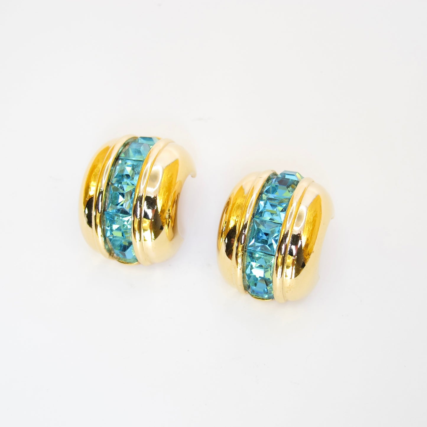 Givenchy Vintage Blue Color Stone Golden Clip-on Earrings