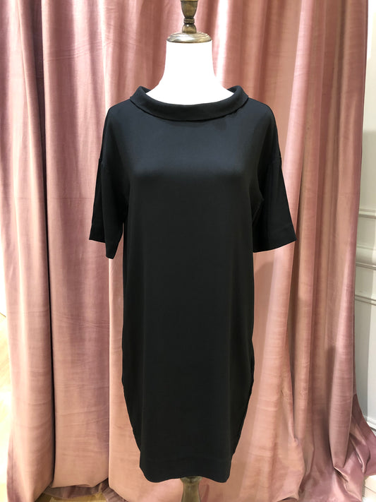 COS Black Minimalist Rolled- collar Shift Dresss