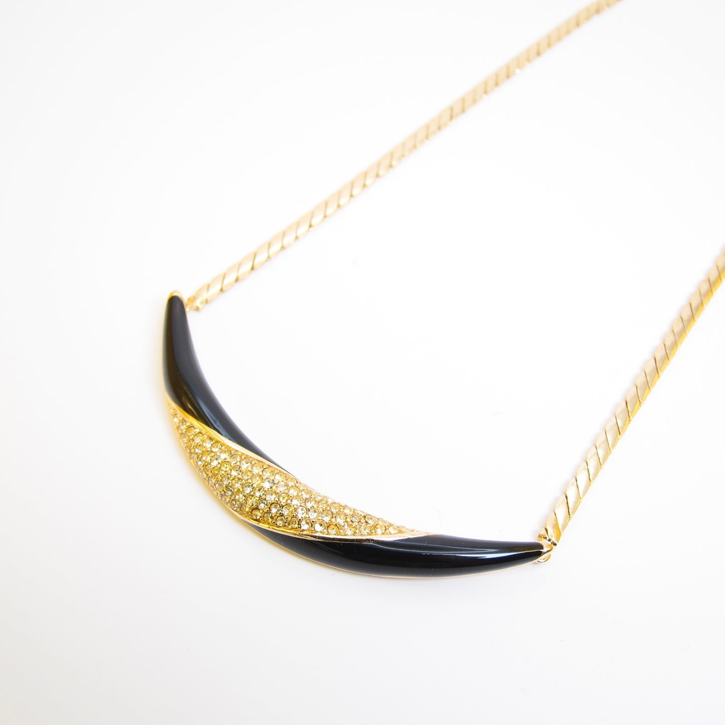Christian Dior Vintage Black and Rhinestone Golden Necklace