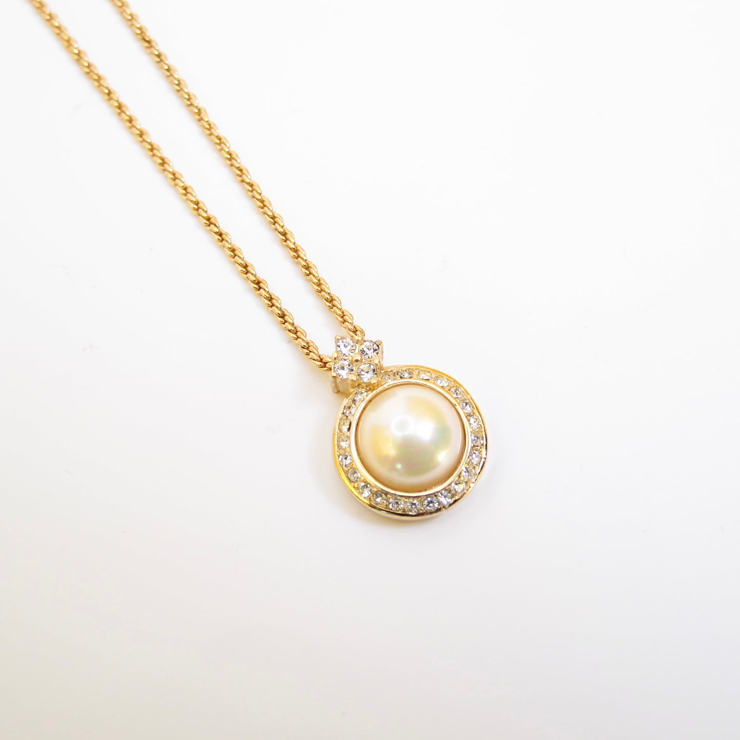 Christian Dior Vintage Pearl and Rhinestone Golden Necklace