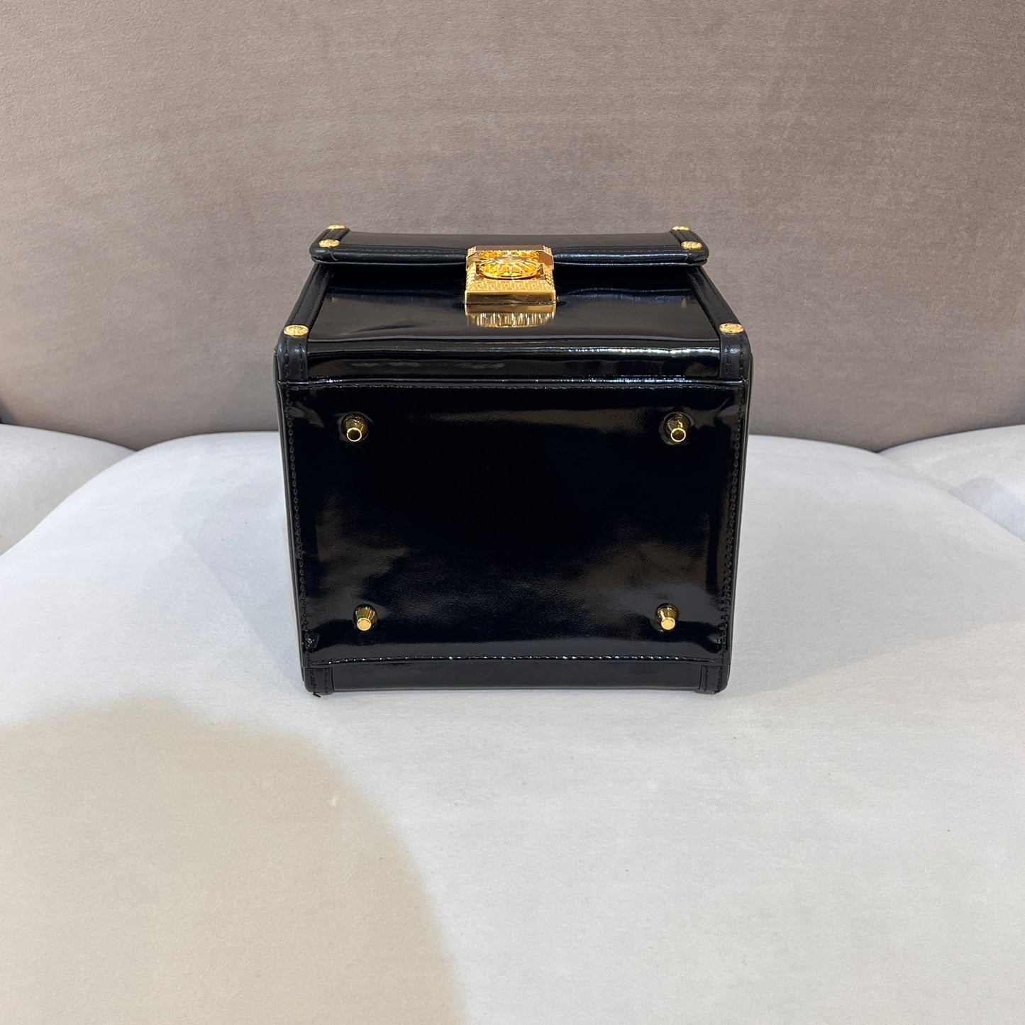Versace Vintage Medusa Black Patent Vanity Box Bag