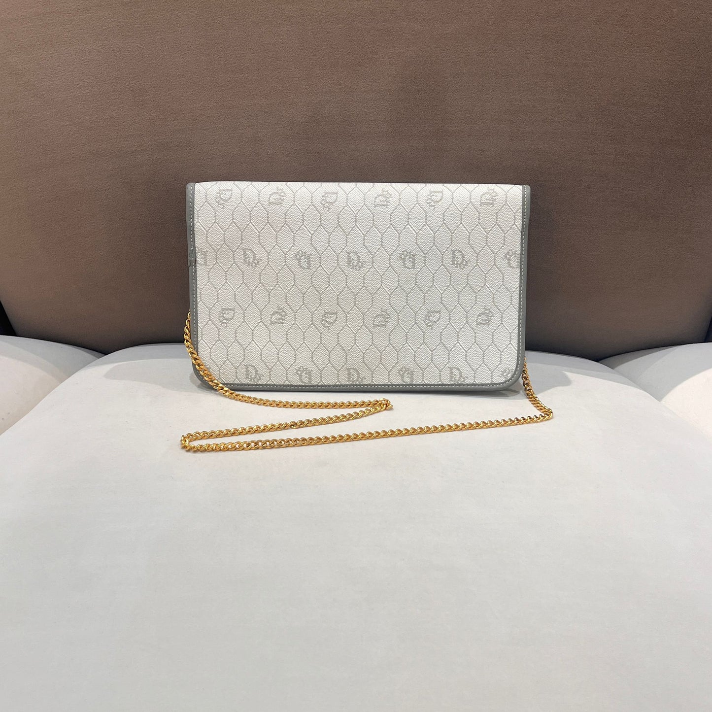Christian Dior Vintage Grey Honeycomb Monogram Chain Shoulder Bag