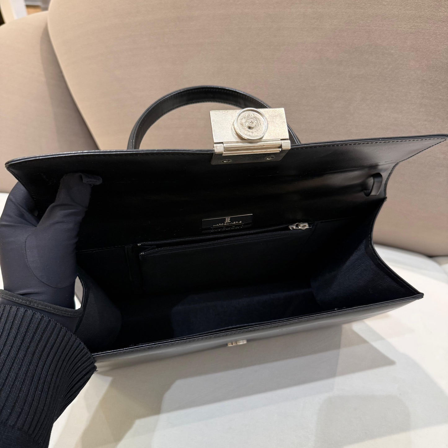 Givenchy Vintage Black Leather 4G Metal Clasp Structured Top Handle Bag