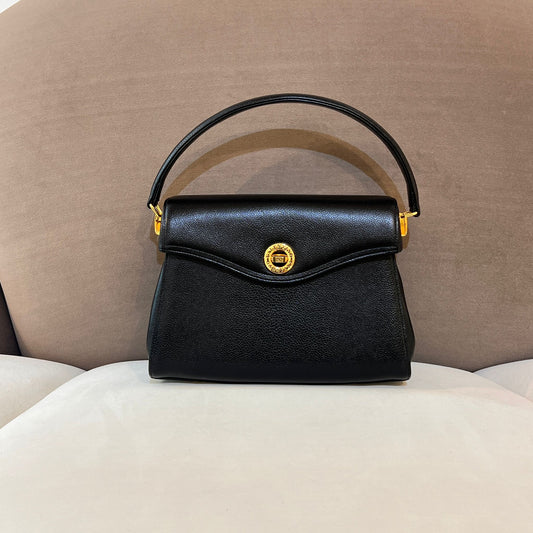 Valentino Garavani Vintage Black Leather Gold Turn-Lock Top Handle Bag