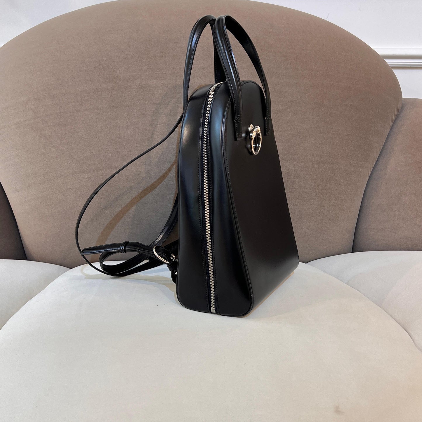 Cartier Vintage Panther Black Leather Backpack