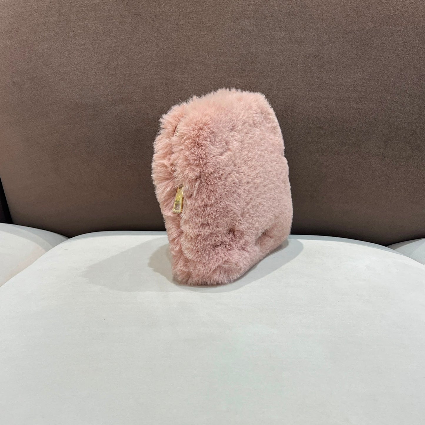 Miu Miu Pink Faux Fur Cosmetic Pouch