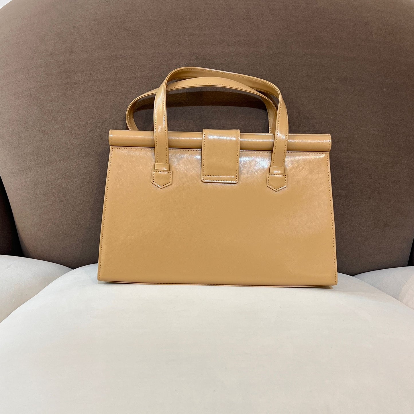 Yves Saint Laurent Vintage Beige Structured Leather Handbag