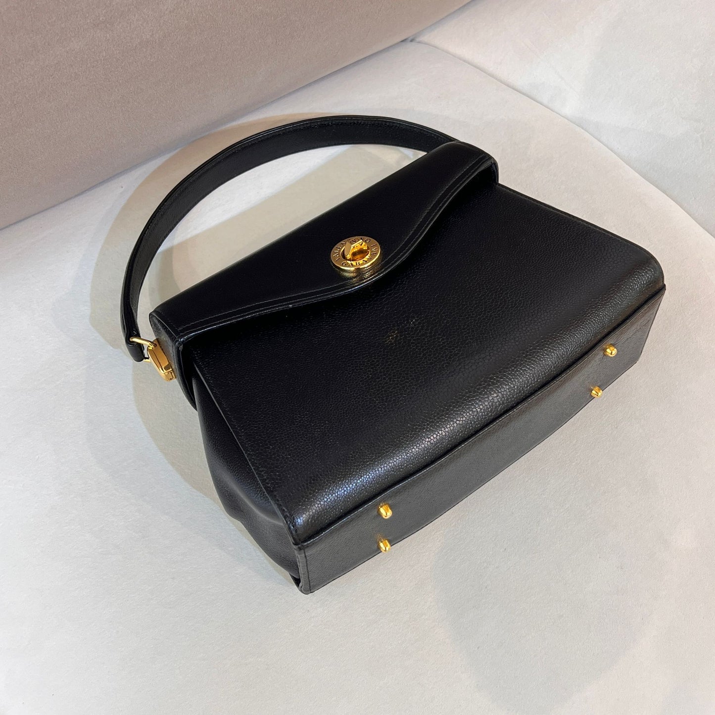 Valentino Garavani Vintage Black Leather Gold Turn-Lock Top Handle Bag