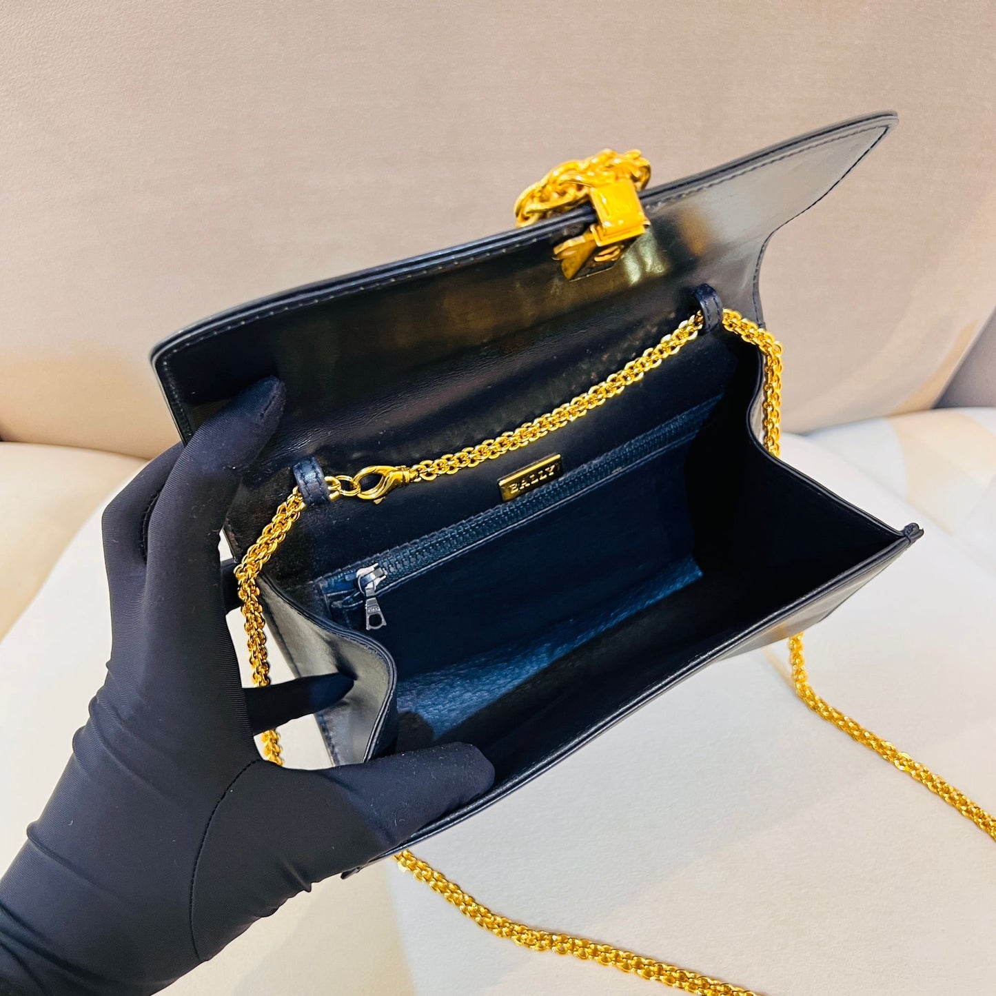 Bally Vintage 3-Ways Golden Medallion Black Leather Chain Shoulder Bag