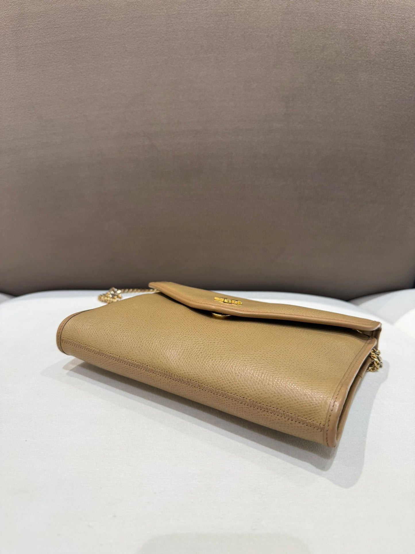 Christian Dior Vintage Beige Leather Logo Chain Shoulder Bag