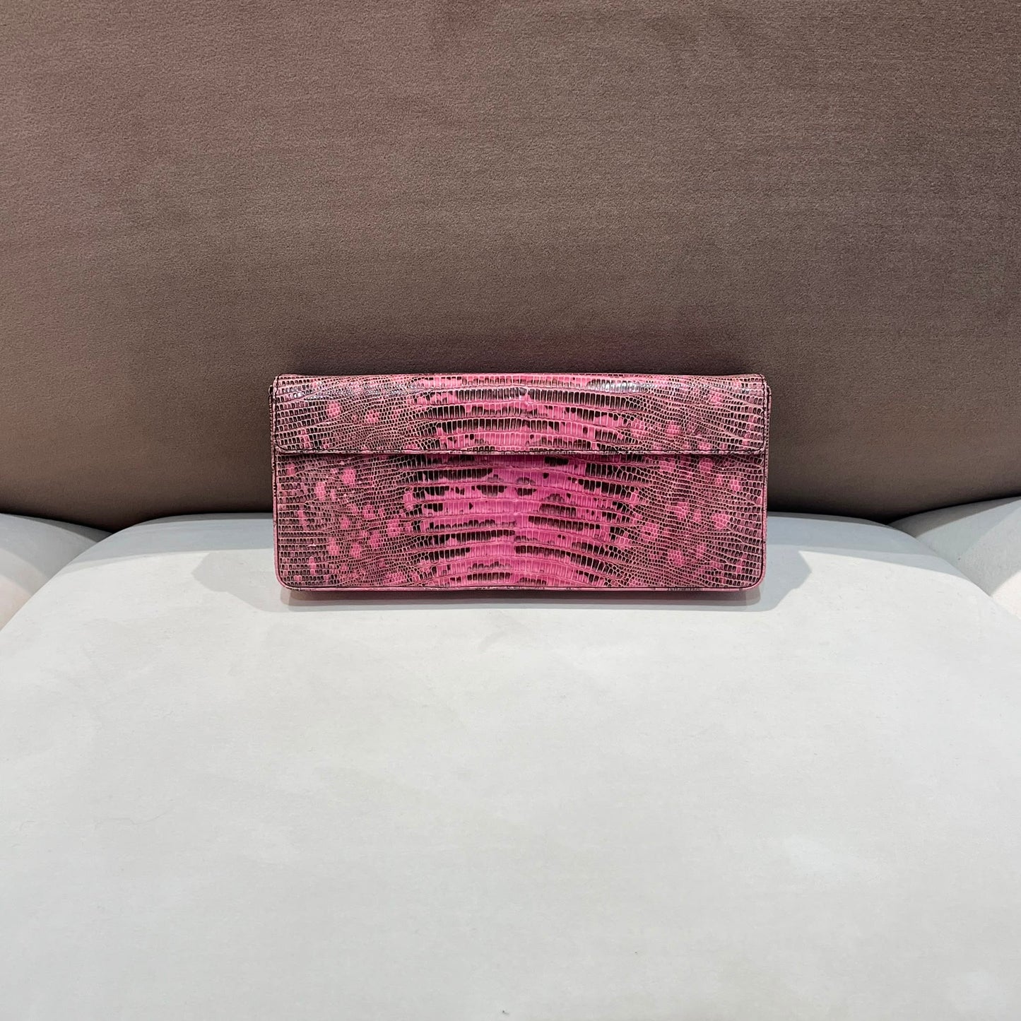 Prada Vintage Pink Lizard-Textured Leather Clutch Pouch