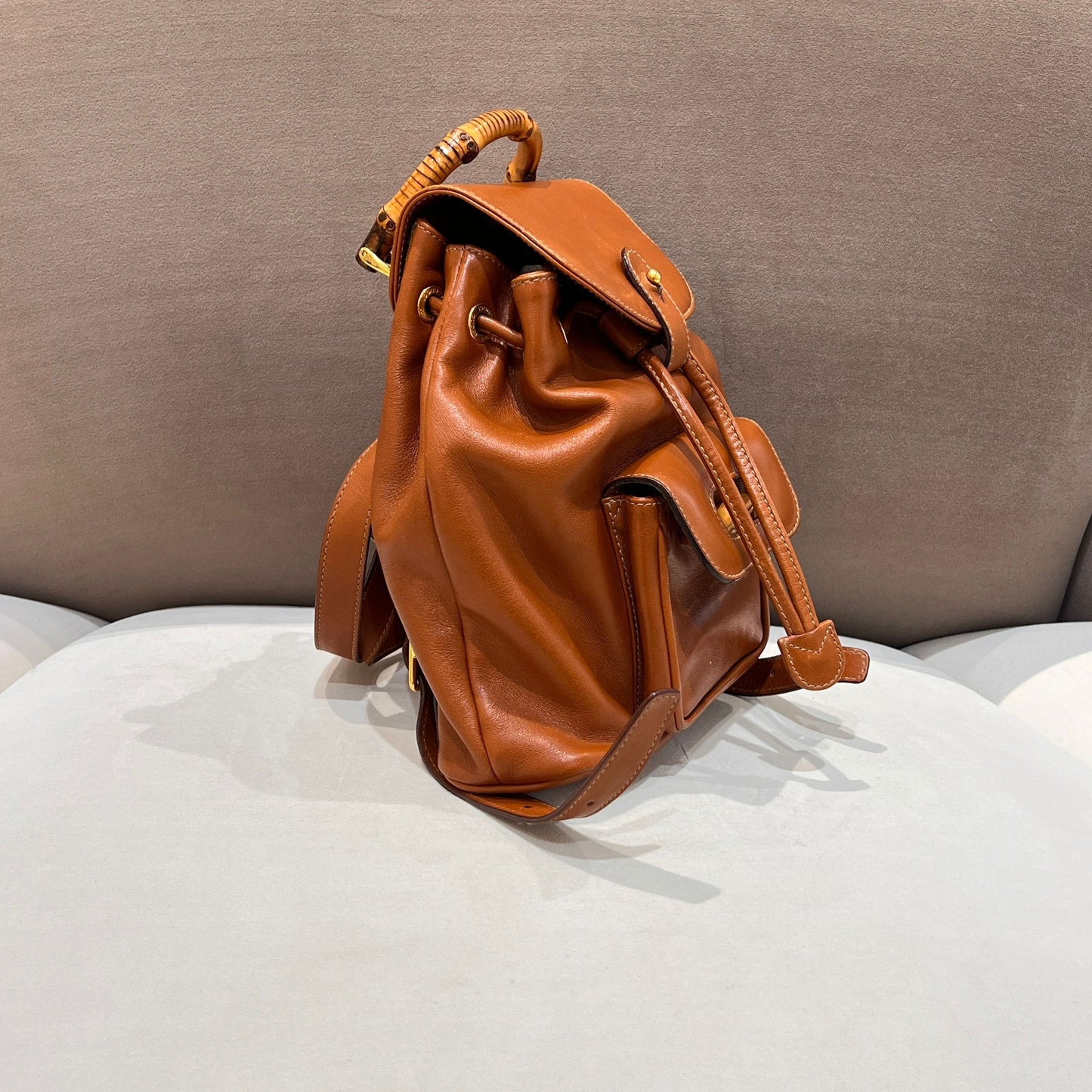 Gucci Vintage Mini Bamboo Leather Backpack