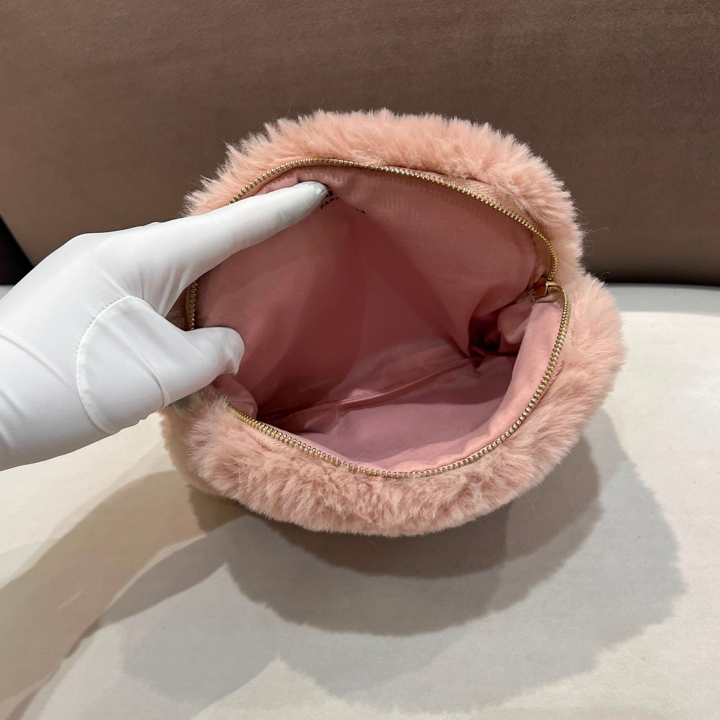 Miu Miu Pink Faux Fur Cosmetic Pouch