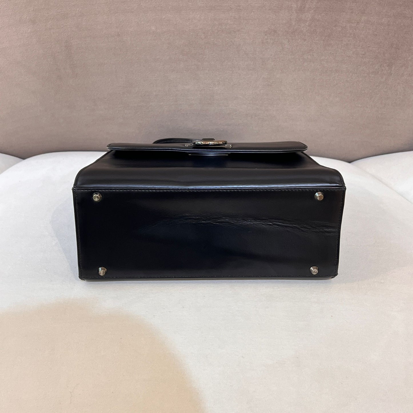 Givenchy Vintage Black Leather Logo Clasp Top Handle Bag