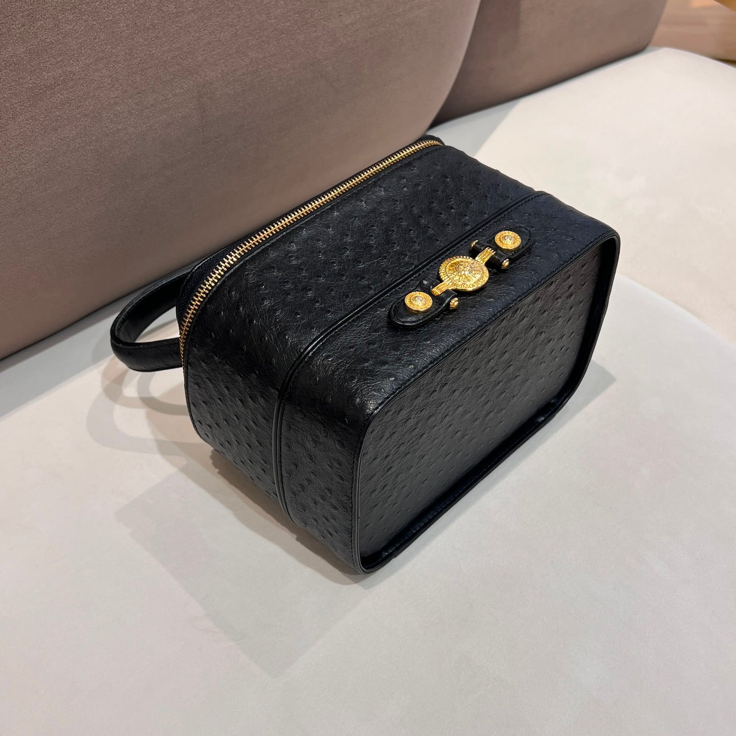 Versace Black Ostrich Leather Vanity Bag