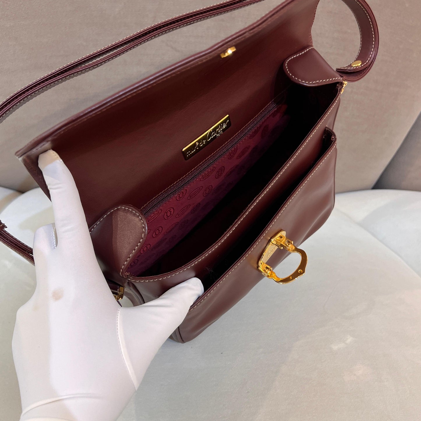 Cartier Vintage Mast Line Bordeaux Leather Shoulder Bag