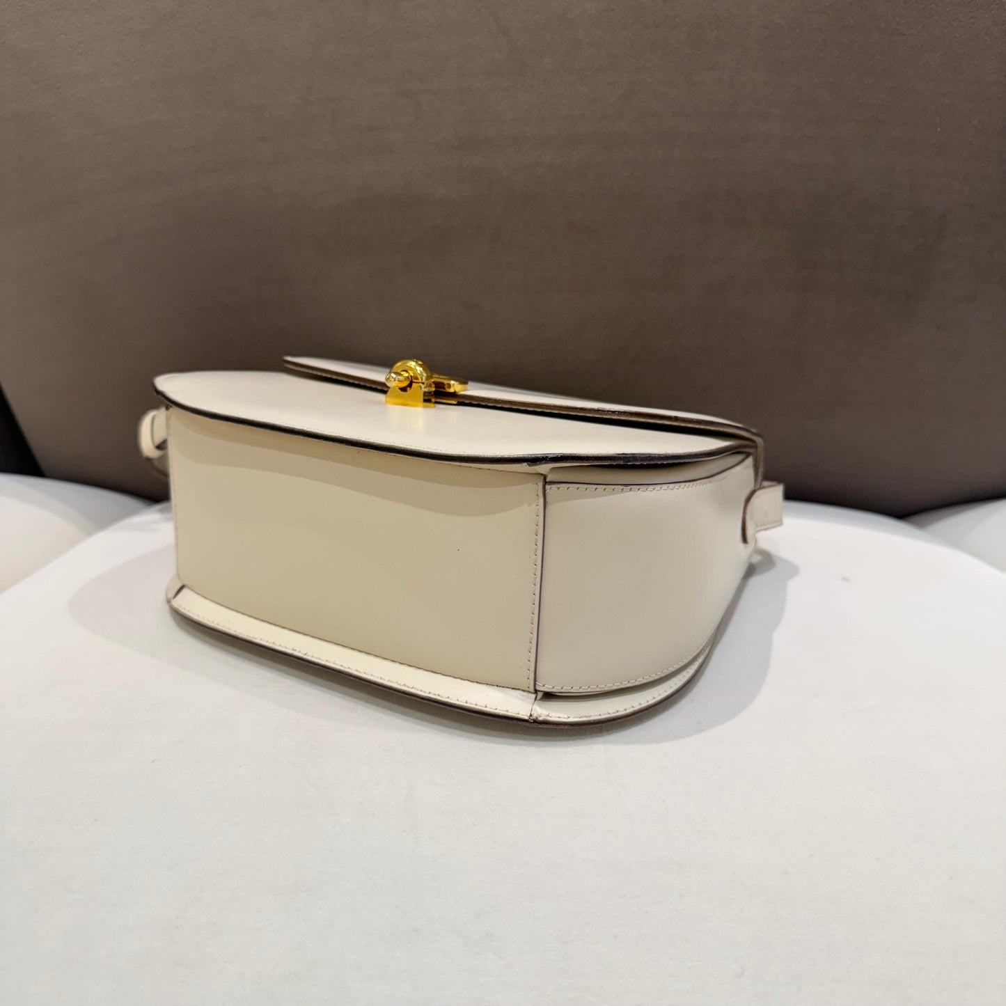 Celine Vintage Golden Lock Light Beige Leather Shoulder Bag