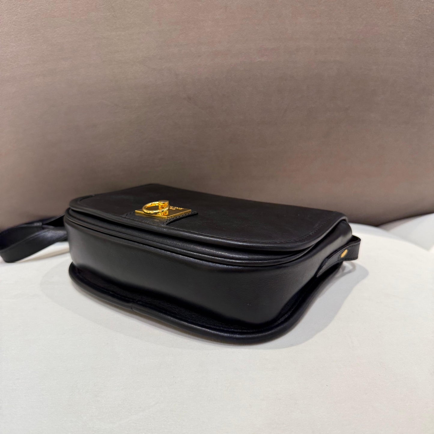 Celine Vintage Gancini Mini Flap Black Calfskin Shoulder Bag