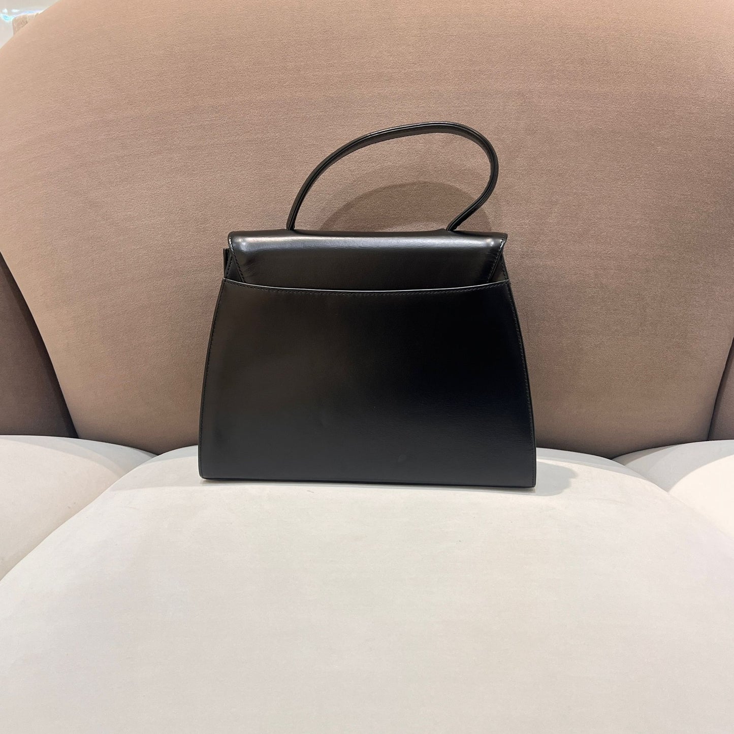 Givenchy Vintage Black Leather Wide Trapezoid Top Handle Clasp Handbag